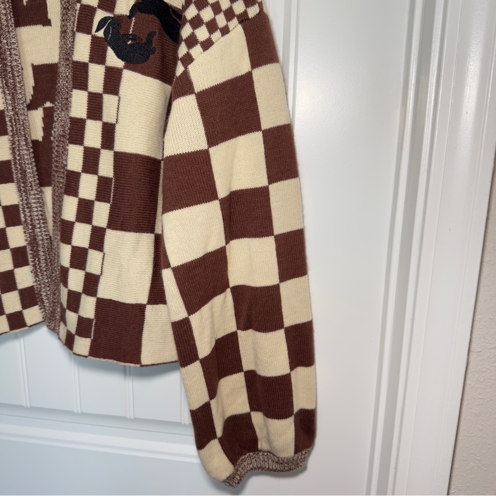 Harry’s Hidden Angels Medium Brown Cream Checkered Cardigan Love On Tour Retro - Picture 10 of 12